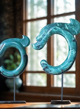 新中式风绿色桌面手工摆件