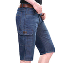 薄款 苹果牛仔短裤 男直筒宽松 高腰 夏季 中年多口袋七分裤 弹力大码