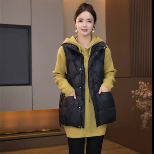 9988秋冬叠穿黑色高级马甲女宽松显瘦立领款通勤简约无袖背心外套
