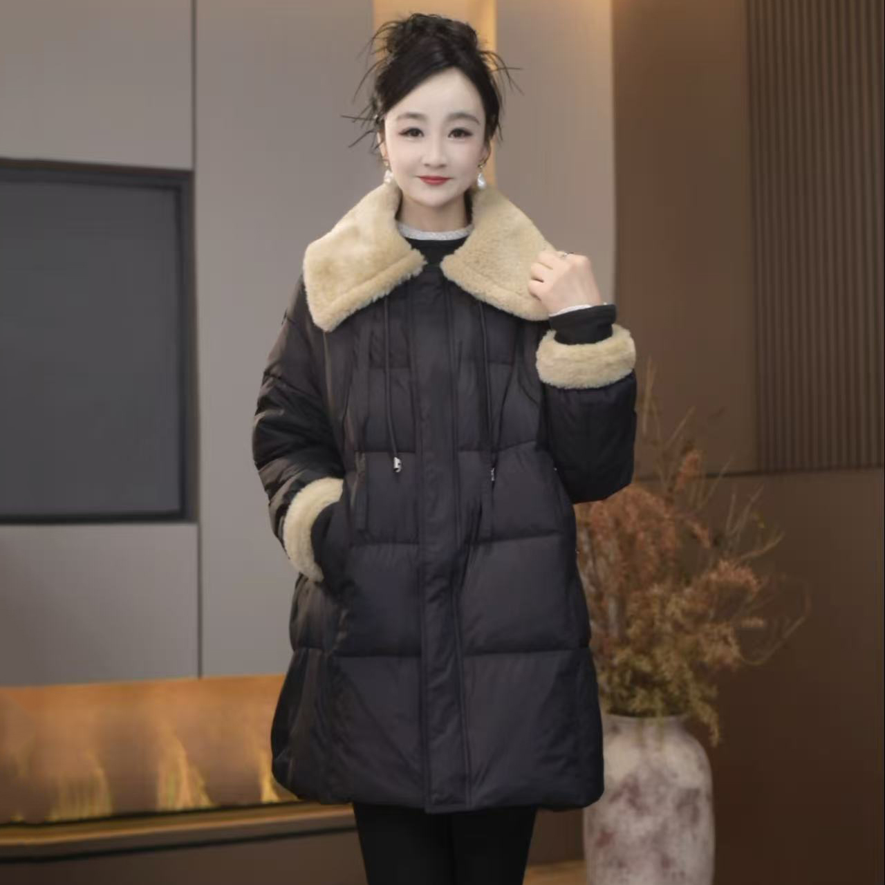 938新款羽绒服洋气拼接设计中长款拉链女装保暖百搭韩版