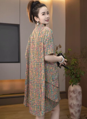 882-新款外出洋气裙子彩萃夏季衬衫女款短袖韩版宽松显瘦休闲套装
