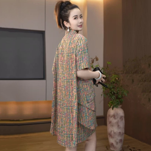 882-新款外出洋气裙子彩萃夏季衬衫女款短袖韩版宽松显瘦休闲套装