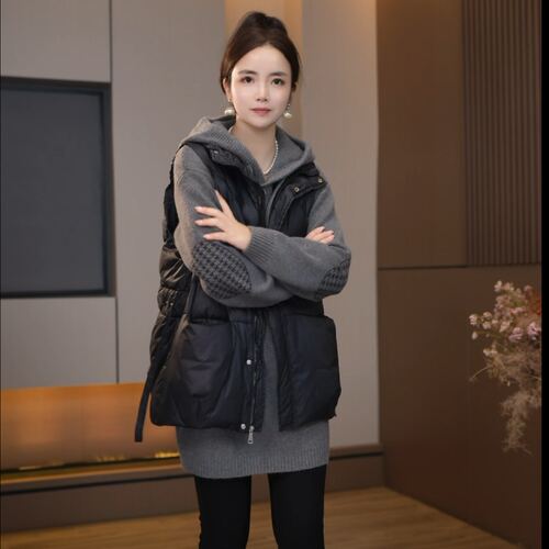 9988冬季黑色立领外穿马甲女韩系松弛感宽松显瘦日常叠搭背心外套