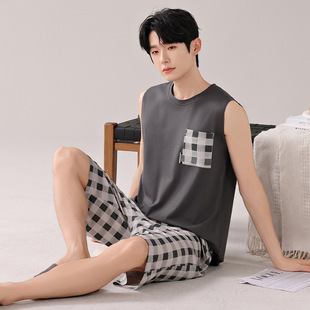 日本MUJIΕ莫代尔背心短裤睡衣男士夏季凉感薄款莱赛尔夏天加大码