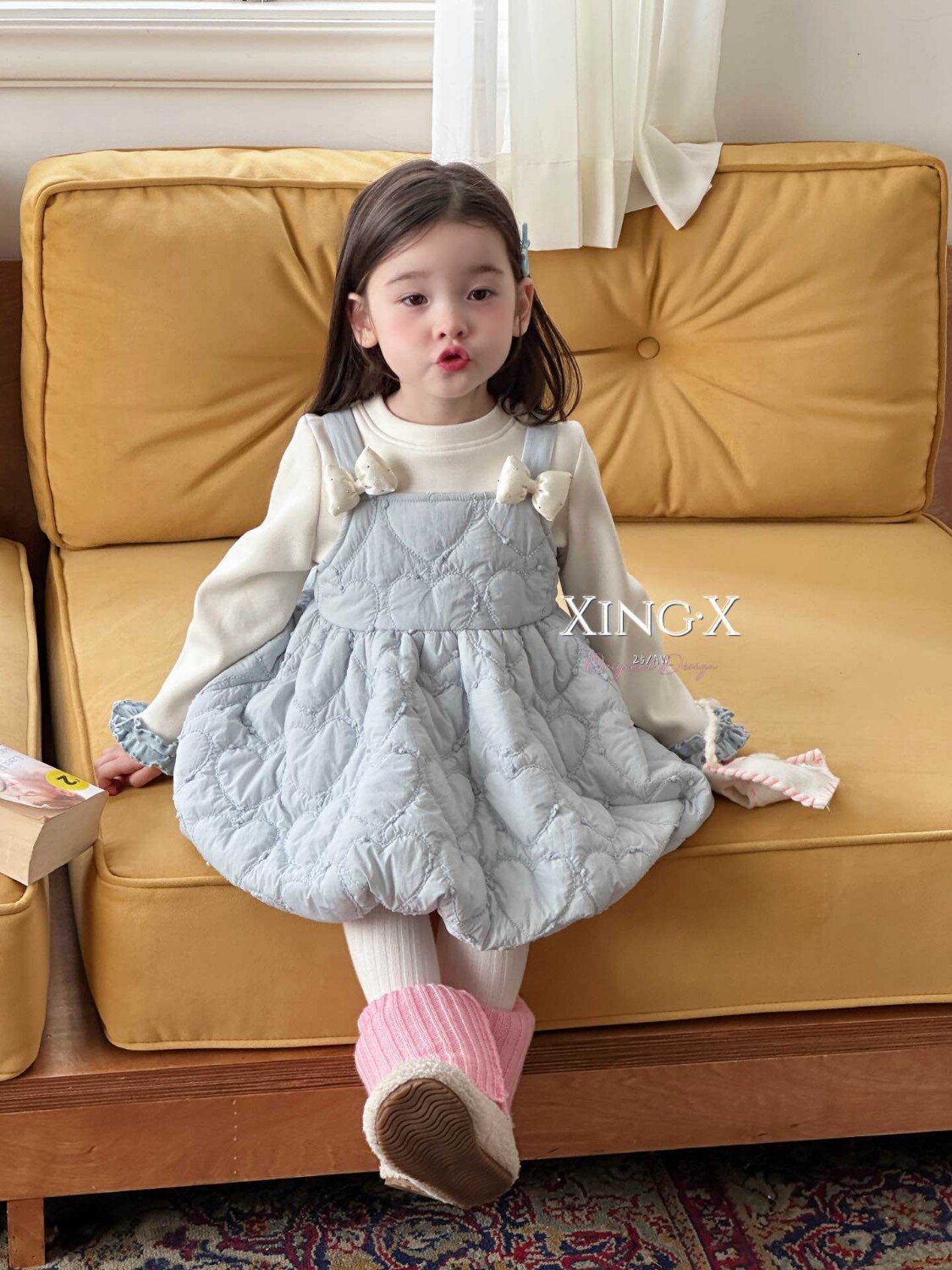 2025新款儿童秋冬款加绒两件套裙子女童圆领长袖套装