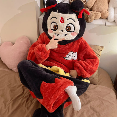 珊瑚绒连体睡衣女款秋冬季加绒