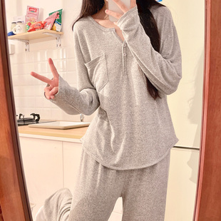 春秋季 长裤 V领睡衣女款 长袖 外出 套装 2025年慵懒风家居服秋冬薄款