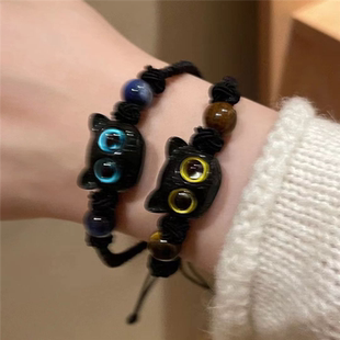 轻奢高颜值学生党女闺蜜手串 情侣手链ins小众设计精致小猫咪男款
