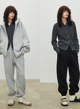 3ONEM1U风_加绒加厚连帽运动卫衣套装冬季加绒宽松直筒卫裤女