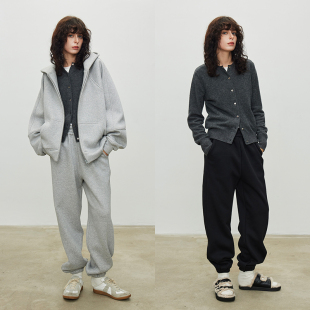 女 加绒宽松直筒卫裤 3ONEM1U风_加绒加厚连帽运动卫衣套装 冬季