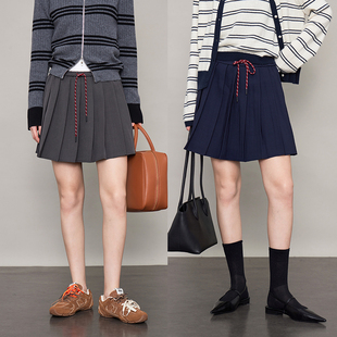 3ONE夏季新品miu系叠穿神器 百搭休闲抽绳缪风学院百褶半身短裙
