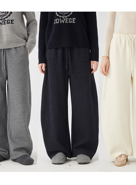 3ONE慵懒风高腰显瘦松弛休闲松紧腰圆弧宽松卫裤羊毛女通勤秋冬