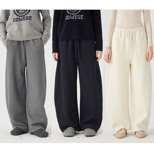 3ONE慵懒风高腰显瘦松弛休闲松紧腰圆弧宽松卫裤 羊毛女通勤秋冬