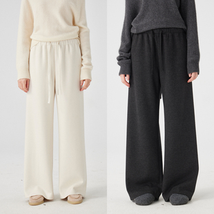 3ONE秋冬百搭针织醋酸羊毛极简裸感空气女士长裤 高腰显瘦 阔腿裤