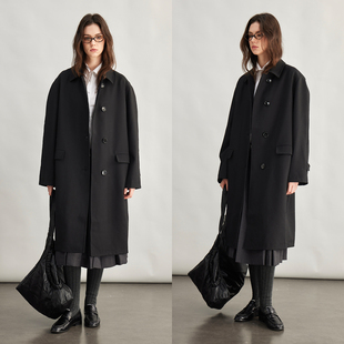 外套 miu系优雅气质单排扣长款 3ONE 精纺羊毛ROW静奢老钱廓形风衣