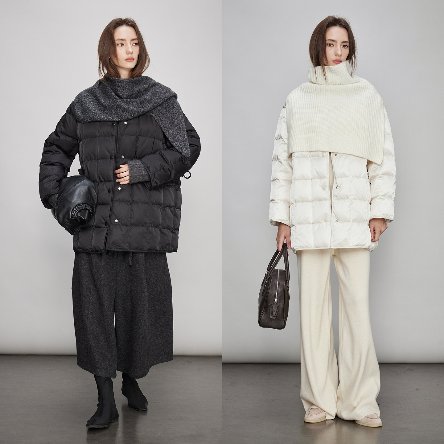 休闲慵懒风立领廓形羽绒服