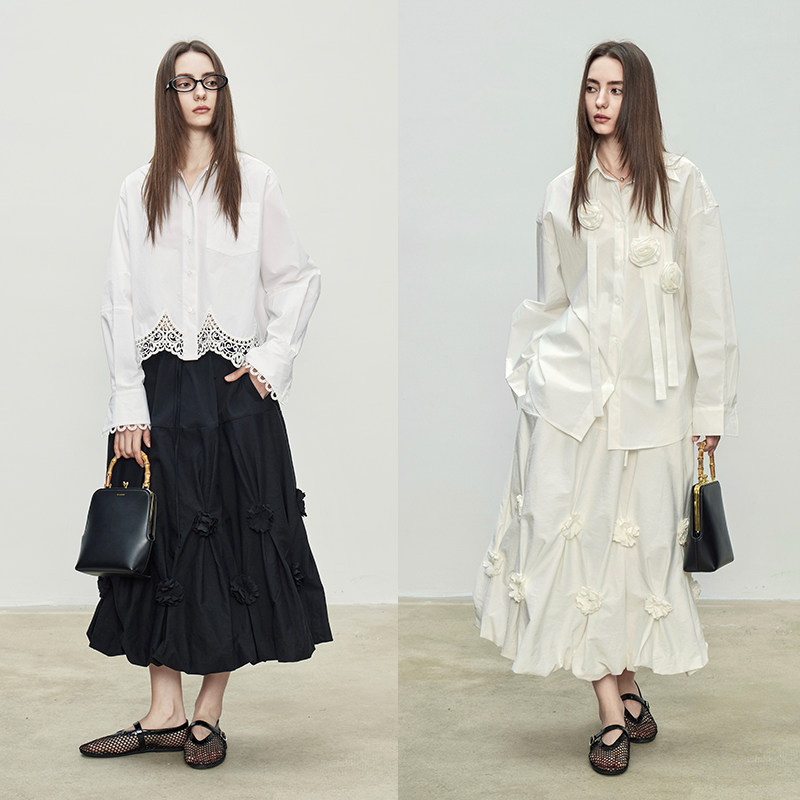 3ONE｜重磅手工定制立体花朵高腰设计感捏褶花苞抽绳松紧腰半身裙,女装/女士精品,半身裙,淘宝优惠券,粉丝福利购,淘宝优惠卷