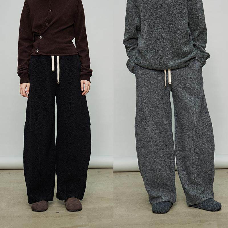 3ONE 圈圈羊毛保暖修饰腿型镰刀弧形裤  松弛感松紧腰休闲阔腿裤,女装/女士精品,休闲裤,淘宝优惠券,粉丝福利购,淘宝优惠卷