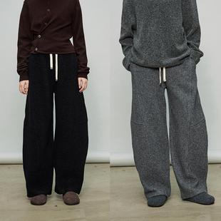 松弛感松紧腰休闲阔腿裤 3ONE 圈圈羊毛保暖修饰腿型镰刀弧形裤