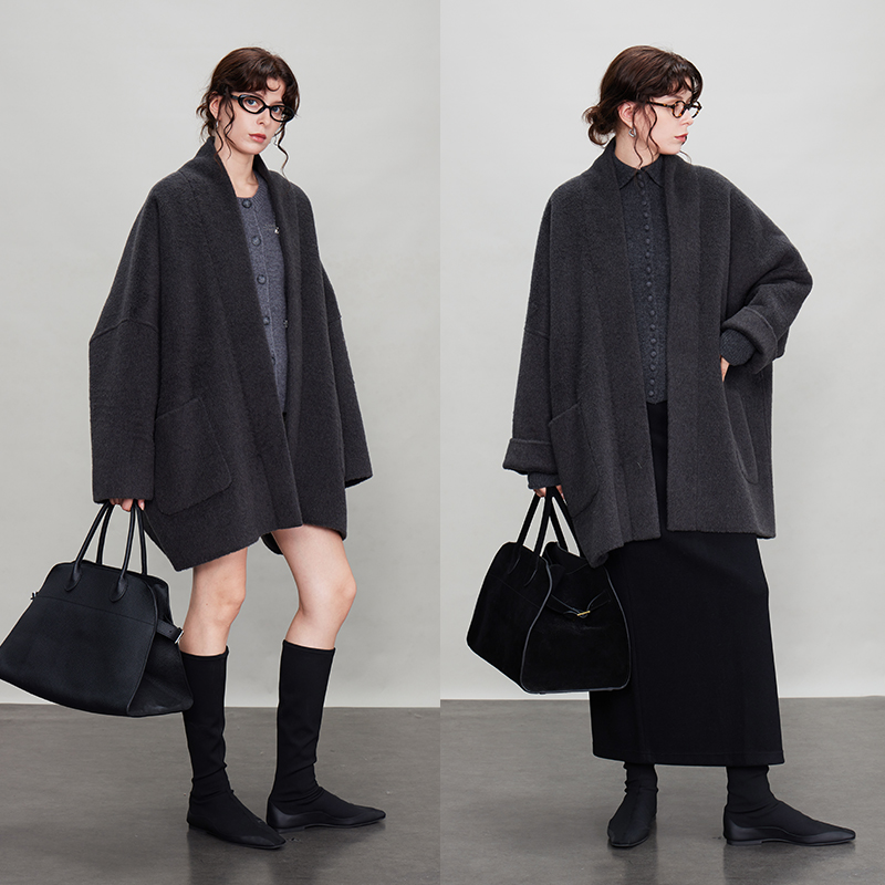 V领中长款羊毛慵懒浴袍