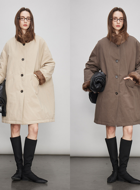 3ONEA字显瘦进口青根貂皮草毛领外套女中长款90白鹅绒羽绒派克服