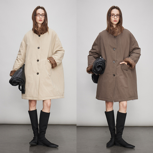 3ONEA字显瘦进口青根貂皮草毛领外套女中长款 90白鹅绒羽绒派克服