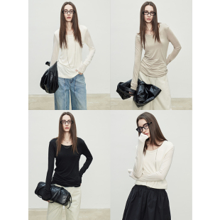 3ONE 暖糯0压感天丝羊毛假两件圆领拼接微透百搭防晒面膜T恤上衣