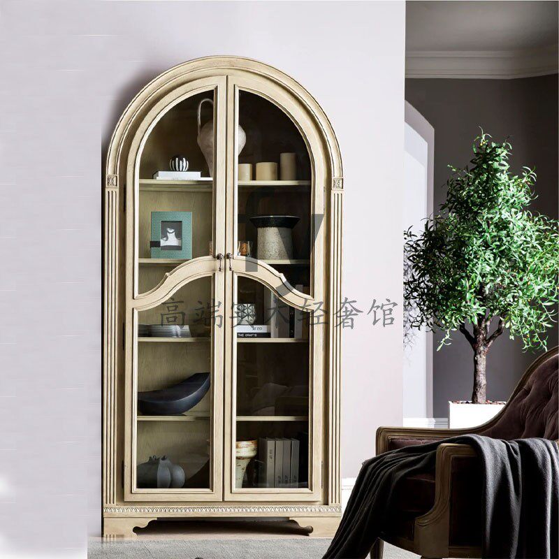 法式乡村复古实木书柜拱形书柜餐边柜 门厅柜欧式美式储物柜