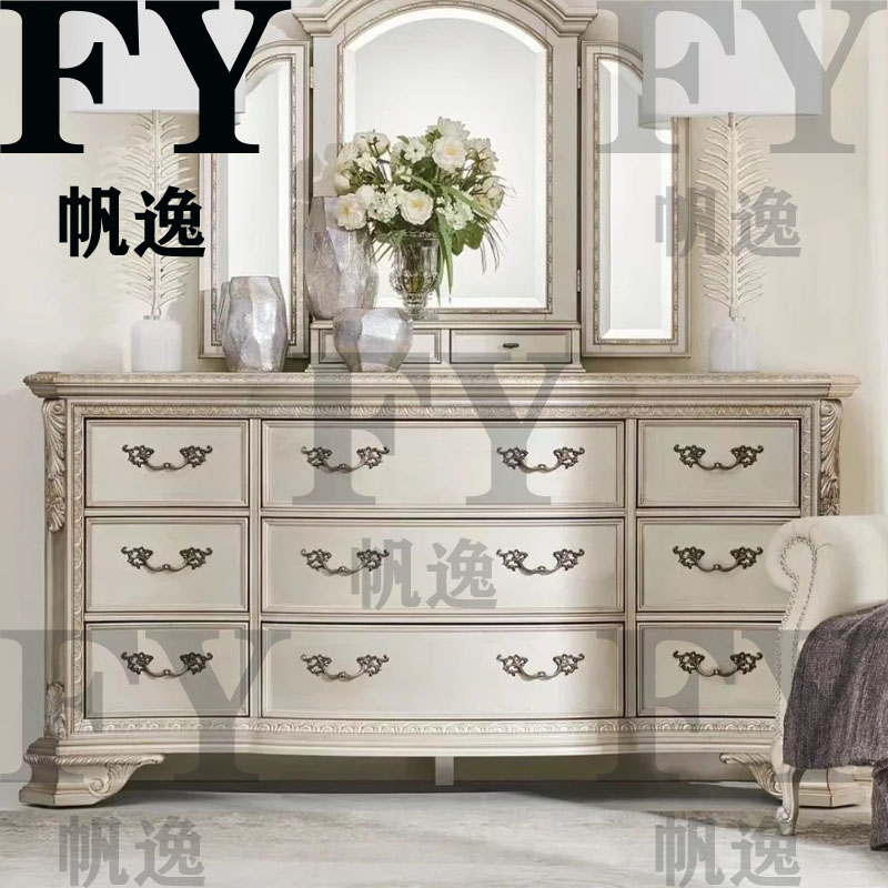 橡胶木美式雕刻斗柜抽斗柜