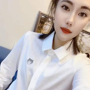 欧货新款女装春季简约刺绣虎头黑白翻领长袖衬衫女时尚POLO衫