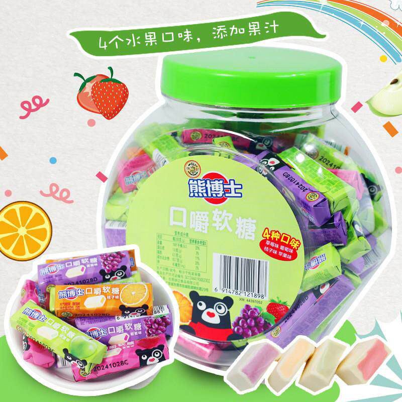 徐福记DODO果汁软糖100条桶装900g 综合水果味熊博士口嚼糖果零食