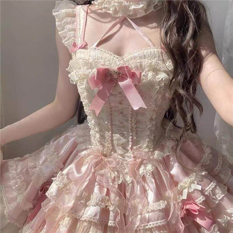 花绮梦心动玩原创碎花芭蕾风Lolita裙洛丽塔蛋糕裙公主裙日常洋装