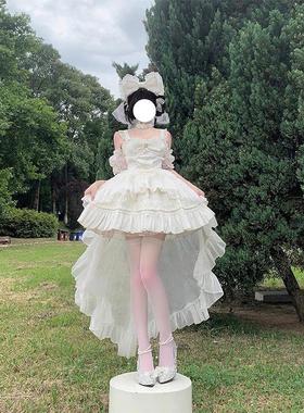 白色Lolita洋装jsk吊带拖尾连衣裙生日成人礼在逃蓬蓬公主裙短款