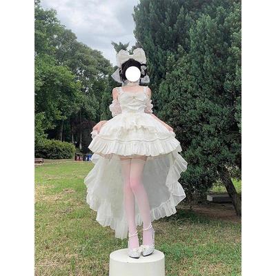 白色Lolita洋装jsk吊带拖尾连衣裙生日成人礼在逃蓬蓬公主裙短款