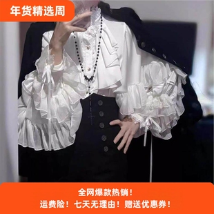 洛丽塔2025新款暗黑系哥特风衬衫蝙蝠袖宽松Lolita春秋红黑色衬衣