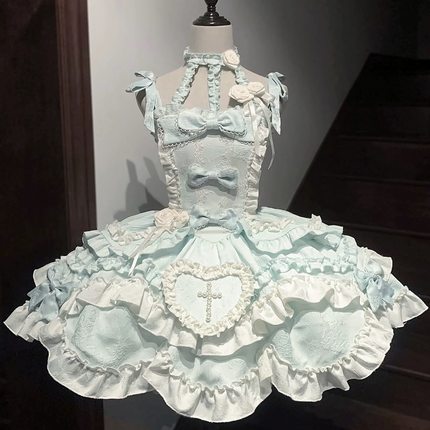 芙蝶之心原创洋装lolita裙jsk挂脖日常连衣裙蝴蝶结公主风洛丽塔