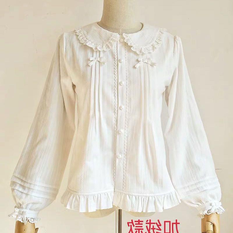 lolita原创内搭娃娃领短袖百搭长袖衬衫加绒厚保暖