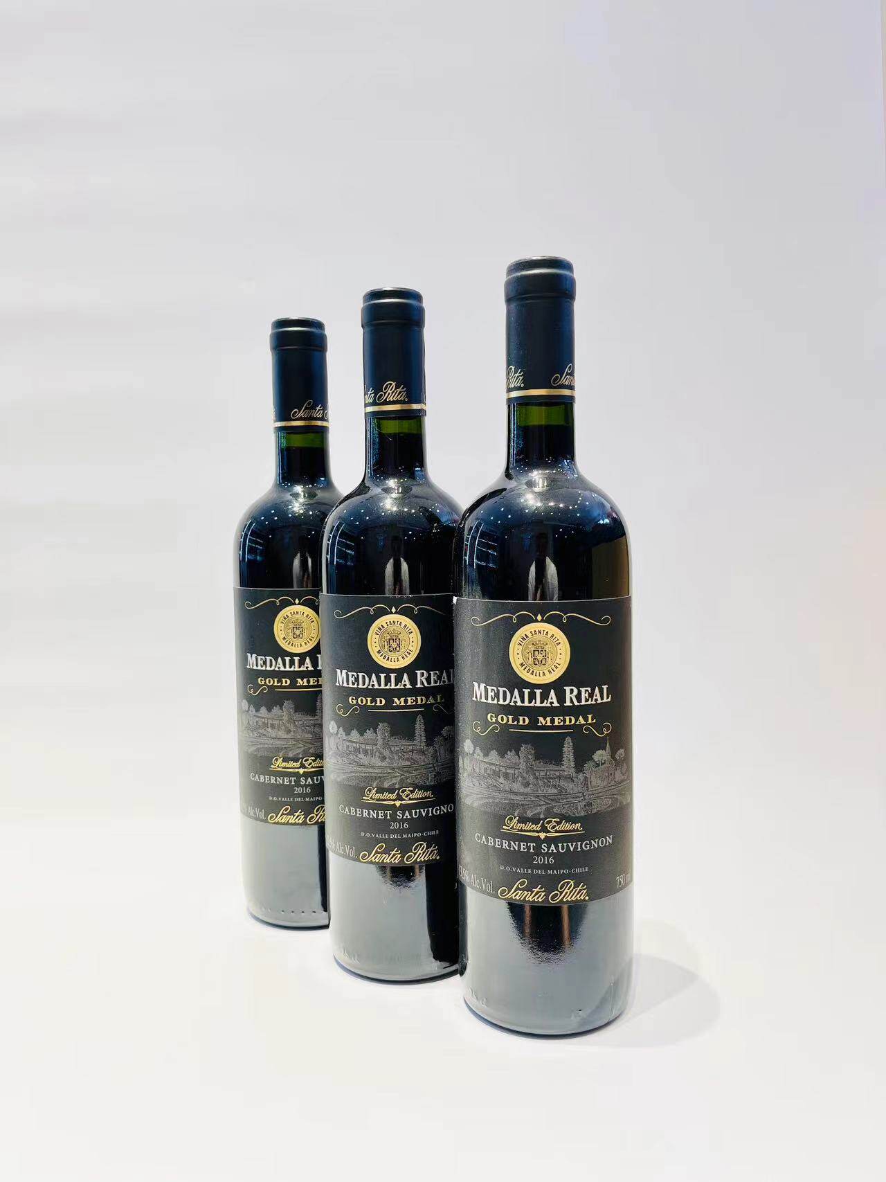 智利圣丽塔真实勋章金标赤霞珠干红葡萄酒原瓶进口红酒