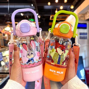 朱迪尼克儿童水杯新款 疯狂动物城吸管水杯男女孩学生上学专用杯子