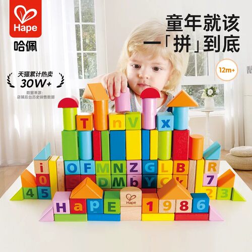 Hape80粒积木1岁木质益智玩具