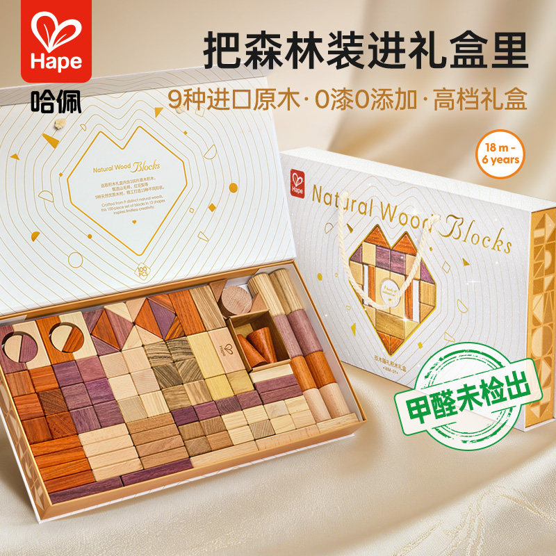 Hape玖木臻礼积木礼盒原木实木儿童早教益智玩具宝宝周岁生日礼物