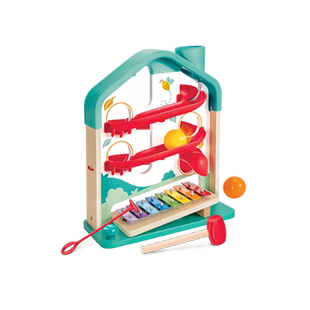 Hape滚球旋律大厦儿童宝宝早教益智音乐玩具轨道彩虹手敲木琴1岁+