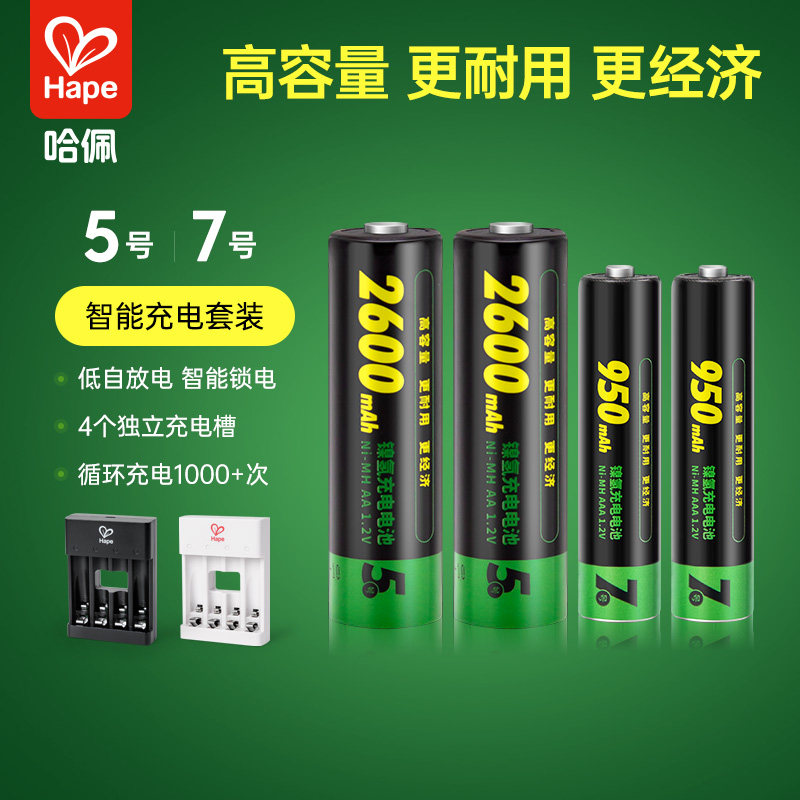 Hape双鹿环保镍氢充电电池5号7号4粒装USB充电器儿童玩具