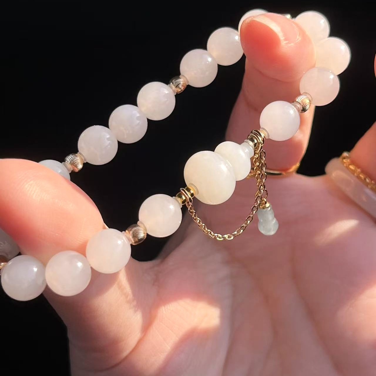 天然和田玉白玉手串葫芦