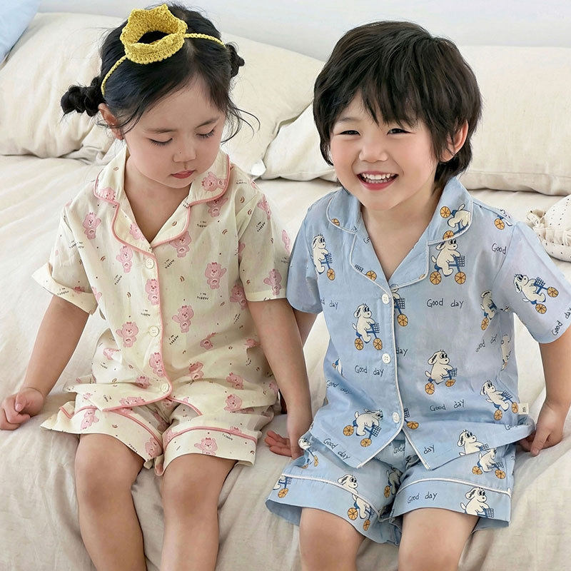 夏季全棉A类男女童睡衣两件套