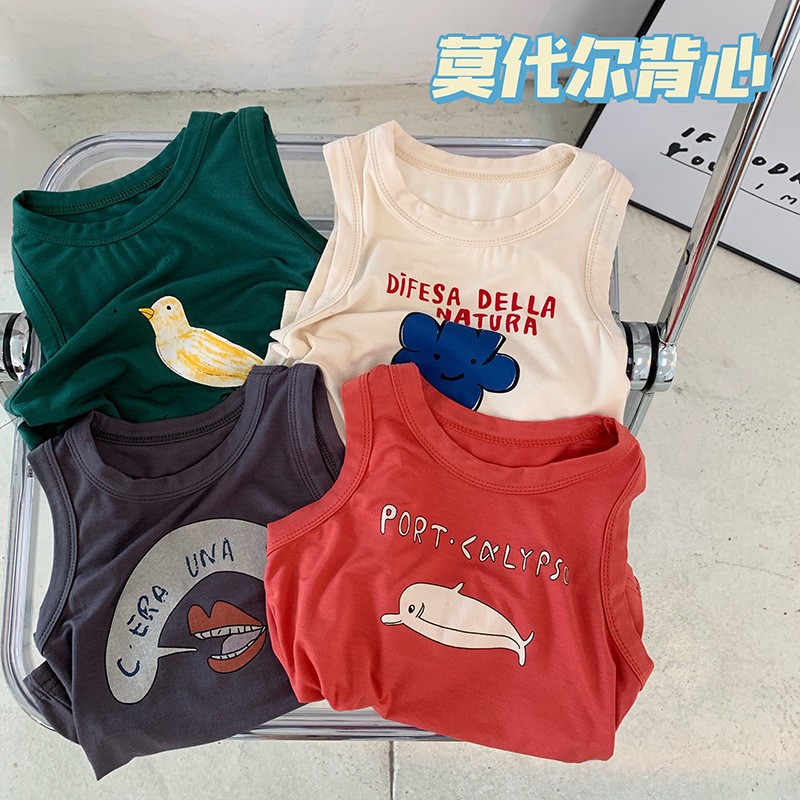 男童夏季背心中小童莫代尔无袖上衣宝宝卡通儿童休闲薄款透气纯棉