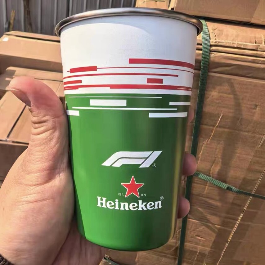 喜力啤酒杯F1不锈钢杯经典复古酒杯海尼根直筒露营杯绿色杯新版