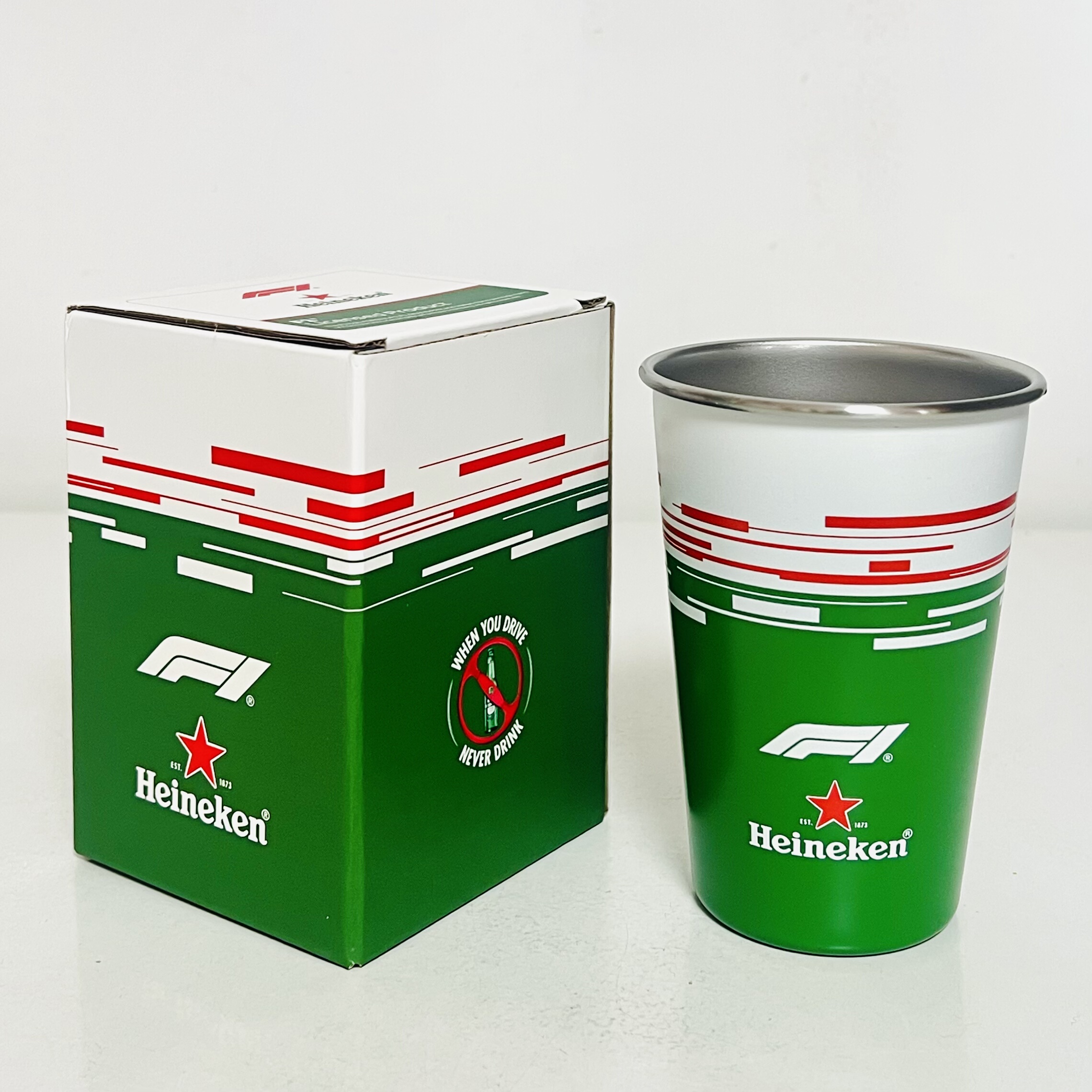 喜力啤酒杯F1不锈钢杯经典复古酒杯海尼根直筒露营杯绿色杯新版