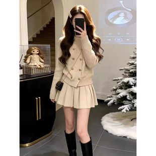 小香风针织连衣裙子女冬季2026年新款高级感超火冬装一整套装短裙