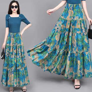 松紧高腰超仙显瘦百搭蛋糕裙 中长款 2024春夏新款 碎花半身长裙夏季